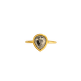 NATÜRLICHER SCHWARZER TROPFENFÖRMIGER DIAMANTRING 18K GELBGOLD