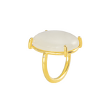 CASHMERE WEISSER OVALER MONDSTEIN RING 18K GELBGOLD