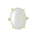 CASHMERE WEISSER OVALER MONDSTEIN RING 18K GELBGOLD
