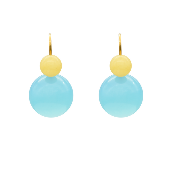 SEA PONNIES BUBBLES EARRINGS 18K YELLOW GOLD, AMBER & SEABLUE CHALCEDONY