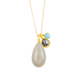 pearl turquoise black diamond gold pendant by JULI KA fine arts jewelry