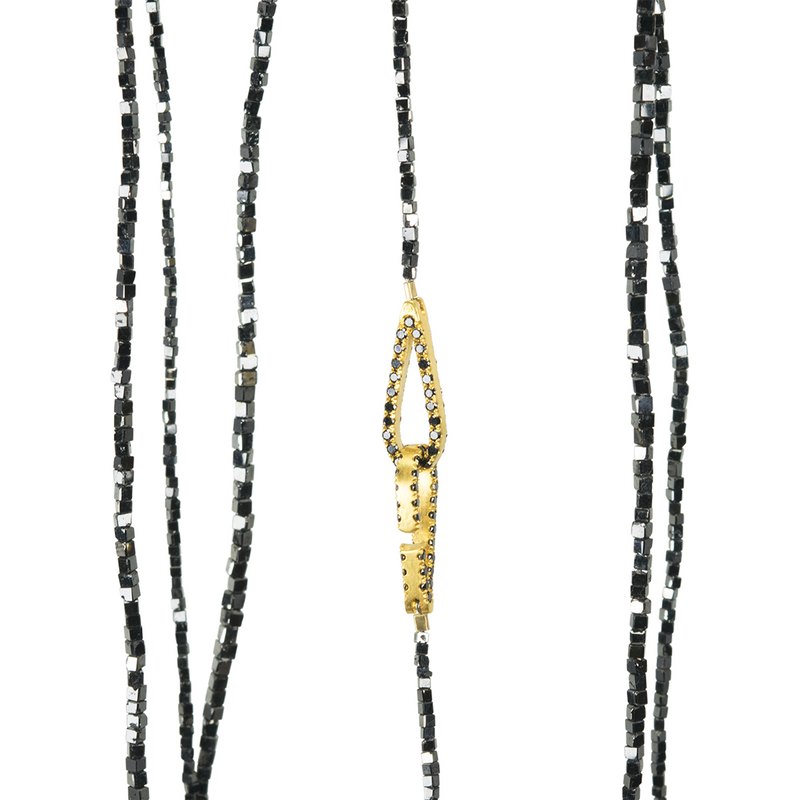 Single Long Black Diamond Rope 18K Gelbgold