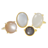 CASHMERE WHITE ROUND MOONSTONE CROWN RING 18K YELLOW GOLD