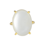 CASHMERE WHITE OVAL MOONSTONE CROWN RING 18K YELLOW GOLD
