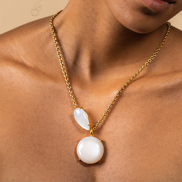Moonstone necklace 18K Yelloew Gold by JULI KA fine arts jewelry