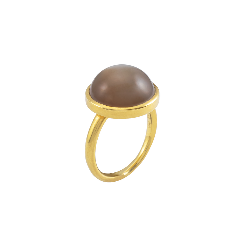 CASHMERE SHINY BROWN MOONSTONE CROWN RING 18K YELLOW GOLD