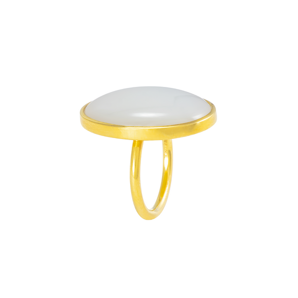 CASHMERE WHITE ROUND MOONSTONE CROWN RING 18K YELLOW GOLD