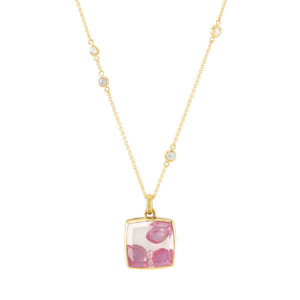 gold pendant crystal filled with pink sapphires by JULI KA fine arts jewelry