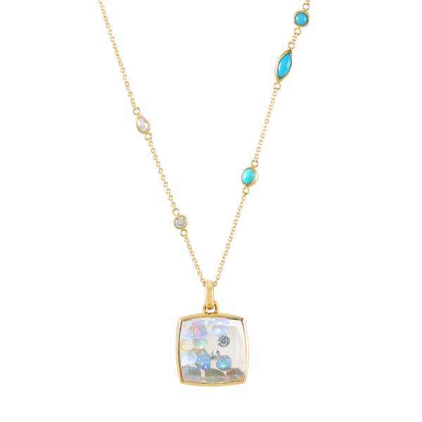 opal filled crystal gold pendant by JULI KA fine arts jewelry