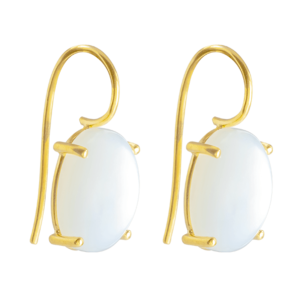 SHINY WHITE CASHMERE OVAL MOONSTONE EARDROPS IN 18K YELLOW GOLD