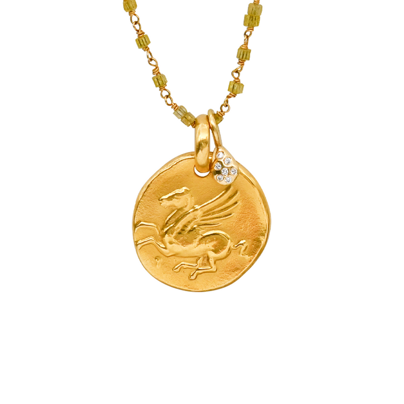 HANDMADE WITH LOVE PEGASUS AND BRILLANT STAR COIN PENDANT
