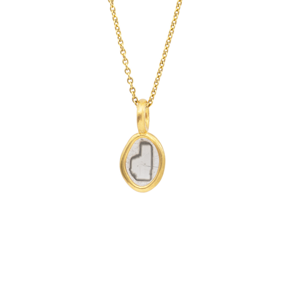 18K Yellow Gold pendant with a diamond slice made by JULI KA fine arts jewelry