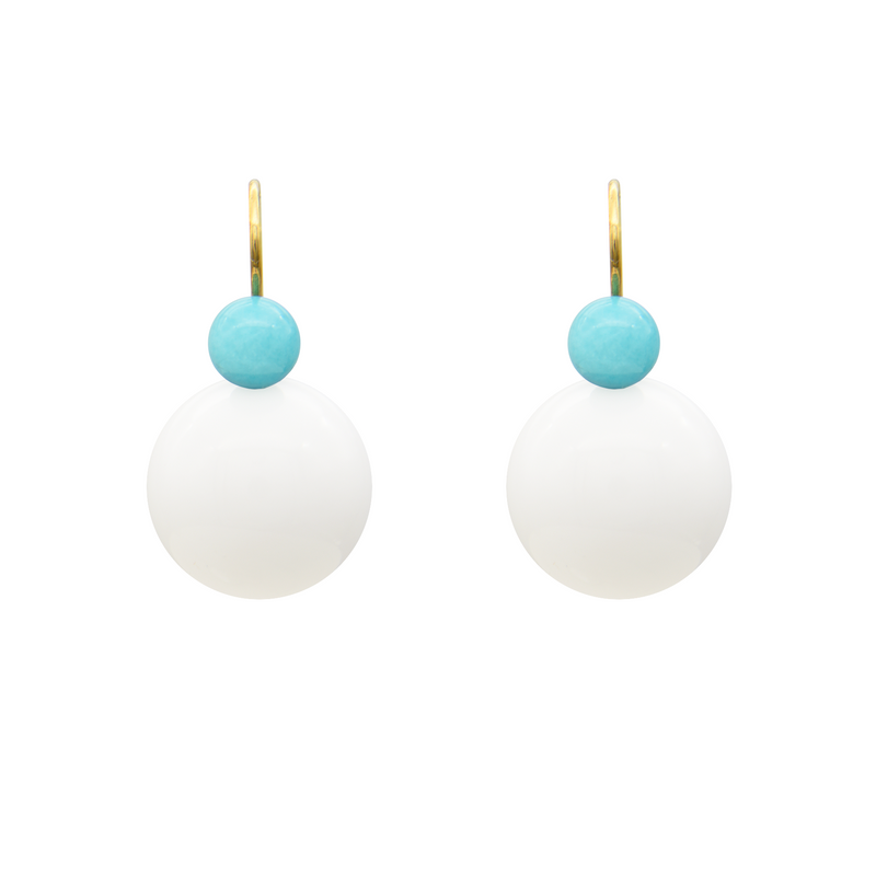 SEA PONNIES BUBBLES EARRINGS 18K YELLOW GOLD, AMAZONITE & MOTHER OF PEARL OPAL