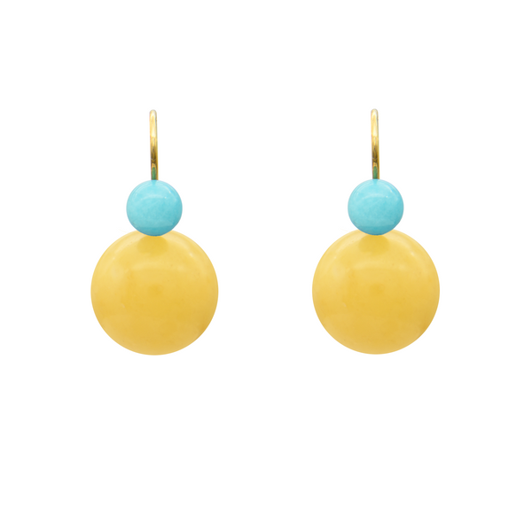 SEA PONNIES BUBBLES EARRINGS 18K YELLOW GOLD, AMAZONITE & AMBER