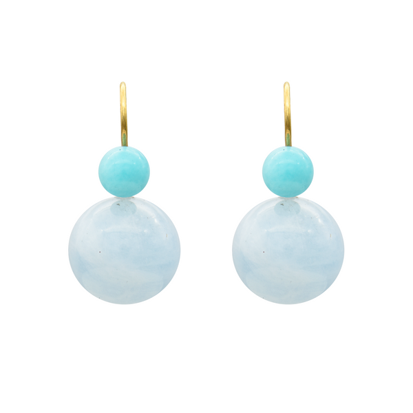 SEA PONNIES BUBBLES EARRINGS18K YELLOW GOLD AMAZONITE & AQUAMARINE